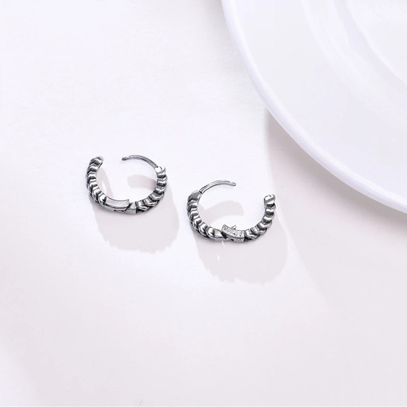 Small Huggie Hoop Earring, Viking Hoop Stainless Steel Earring - Picture 4 of 4